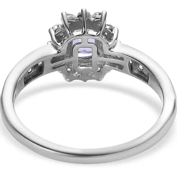 Genuine Tanzanite & Moissanite Ring. Platinum/ Sterling Silver Sz 6! - Picture 3 of 7